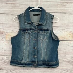 prAna Denim Jean Jacket Vest Women's Small Blue Medium Wash Trucker
